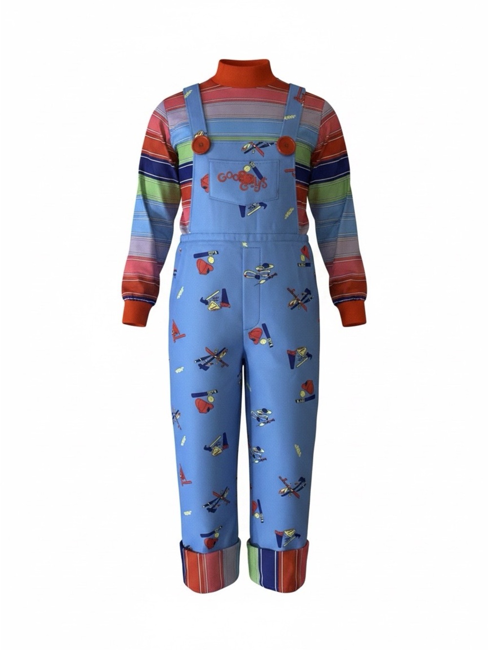 Chucky Kids Light Blue Printed / Shirt Overalls Costume Size Medium New